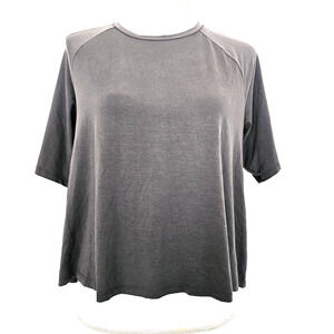 Eileen Fisher SIZE M Tencel Dark Gray Boxy Knit Short Sleeve Casual Crop Top